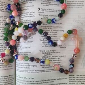 Multicolor Beaded Necklace with Cross Pendant